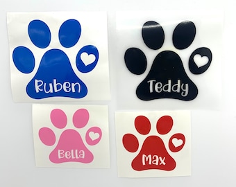 Pet Name Vinyl Decal Sticker, Personalised Paw Print Vinyl Decal Sticker, Dogs, Puppies, Personalise