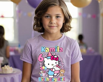 Personalized Hello Cat Shirt, Long Sleeve, Short Sleeve, Birthday Girl, T-Shirt, Birthday Gift, Matching Family