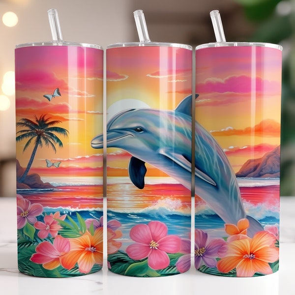 Dolphin tumbler wrap 20oz Skinny Tumbler Sublimation Design Digital downloadable png 20 oz straight tumblerwrap png beach tumbler wrap mama