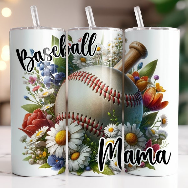 Baseball mom 20oz Skinny Tumbler Sublimation Design Digital downloadable png 20 oz straight tumblerwrap png designer Sports Tumbler Wrap