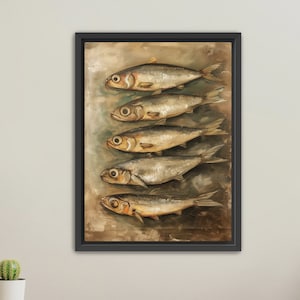 SARDINES Canvas Art Print, Oil Painting Still Life - Sardine Oil Painting - French Kitchen Art - Restaurant Fish Art | Unframed Oil Painting