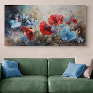 Dance of the Poppies | Oil Painting Floral Canvas Print | Wide Format Flowers Wall Art | by Frankie Gulliver