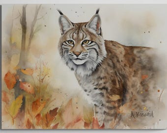 Bobcat | Canvas or Print | Wildlife Art | Cabin Art | Forest Art | Archer Kincaid | cat watercolor paint