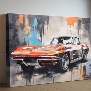 1964 Chevrolet Corvette Classic Car Canvas Print | Vintage Auto Wall Art Decor | Retro Sports Car | Car Lovers Poster Gift C2 Chevy Vette