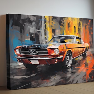 1964 Ford Mustang Classic Car Canvas Print | Vintage Auto Wall Art Decor | Retro Muscle Pony Car | Car Lovers Poster Gift