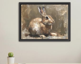 BUNNY RABBIT Minimalist Canvas or Print | Oil Giclee Wildlife Art | Countryside Original Print Poster | Framed Option or Print