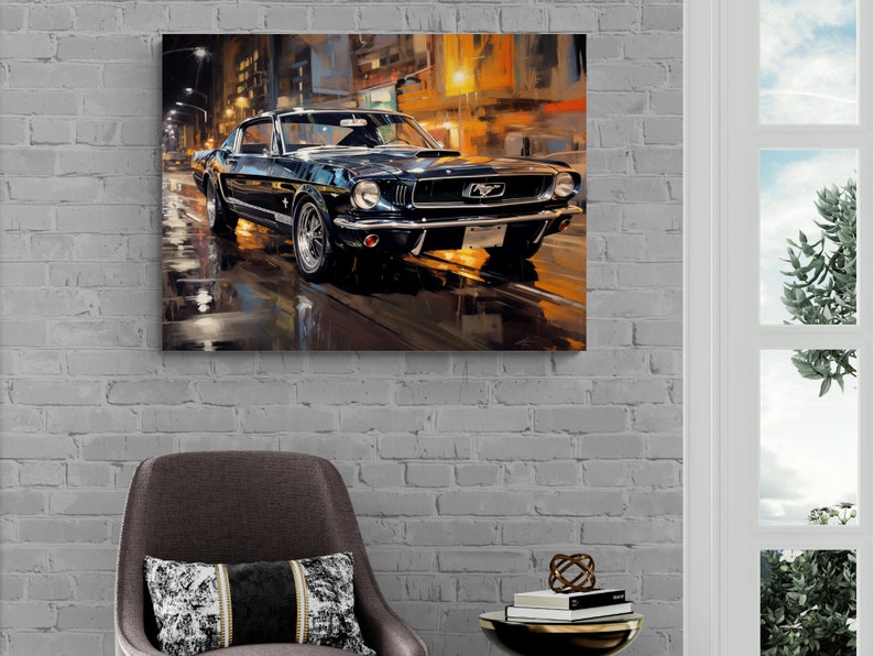 1964 Ford Mustang Classic Car Canvas Print Vintage Auto Wall Art Decor Retro Muscle Pony Car Car