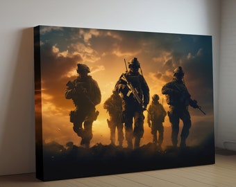 Soldiers at Dawn Canvas Print | Military Art | Cool Solider Artwork Wall Decor