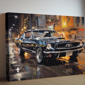 1964 Ford Mustang Classic Car Canvas Print | Vintage Auto Wall Art Decor | Retro Muscle Pony Car | Car Lovers Poster Gift