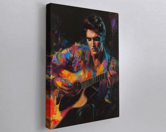 Rock and Roll Vibrant Abstract Guitar Canvas Art - Electric Rock 'n' Roll King Home Decor for Music Lovers | Framed Canvas or Archival Print