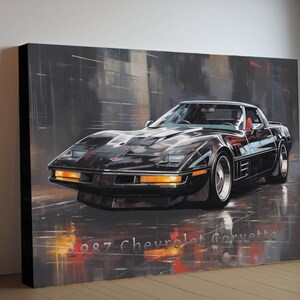 1987 Chevrolet Corvette Convertible Canvas or Print | Auto Wall Art Decor, Retro Sports Car, Car Lovers Poster Gift | C4 Black Vette Mancave