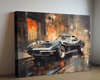 1968 Chevrolet Corvette Canvas Print | Vintage Auto Wall Art Decor | Retro Sports Car | Car Lovers Poster Gift | C3 Vette Chevy