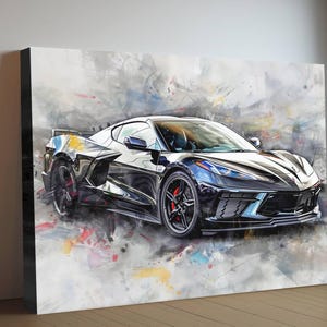 2025 C8 Corvette Canvas Wall Art | Black Chevrolet Sports Car Print | Modern Auto Poster | Car Lover Gift | C8 Vette Decor | Supercar Poster