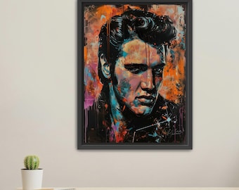 The King Abstract Portrait Canvas Print - Modern Artistic Interpretation of Rock 'n' Roll Royalty | King of Rock n Roll | Framed Canvas
