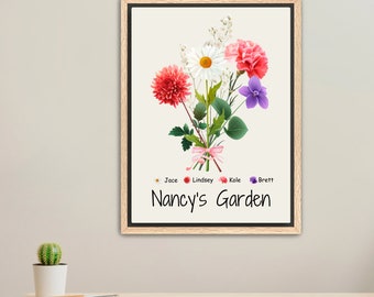 Personalized Grandma's Garden Birth Watercolor Flowers With Grandkids Names Gift For Grandma Mom