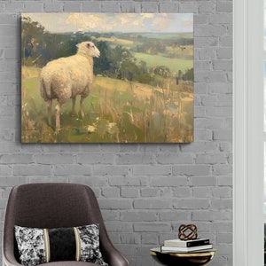 Sheep Art Print - Oil Painting Print - Small Sheep Oil Painting - Ewe Oil Painting - Countryside Original Oil Art Painting - Farm Art