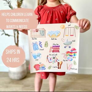 Tablero de comunicación para discapacidades, impresión de rutina diaria, cartel educativo para niños pequeños, tablero de comunicación para personas con discapacidades