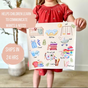 Herramienta de terapia del habla, panel de comunicación, afiche de rutina, afiche educativo para niños pequeños, panel de comunicación para personas con discapacidades