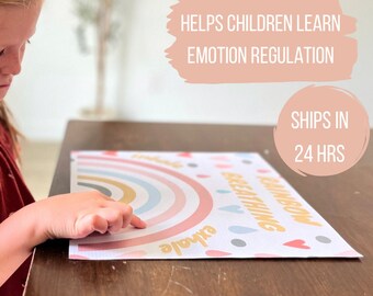May include: A rainbow breathing chart with the words "inhale" and "exhale" printed on it. The chart is designed to help children learn emotion regulation.
