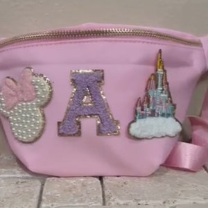 Minnie Disney inspired Stoney clover inspired Fanny pack Belt Bag with Pearl Patch, patches sewn on, castle patch