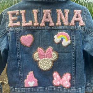 Personalized kids Disney Inspired Jean jacket with chenille patches SEWN on, Denim Jacket customizable patches we can discuss your style.