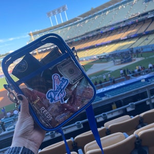 Dodgers Stadium bag with custom Patch choose from blue Round LA, blue or white Single LA patch,  Perfect bag to sport at The Chavez Ravine