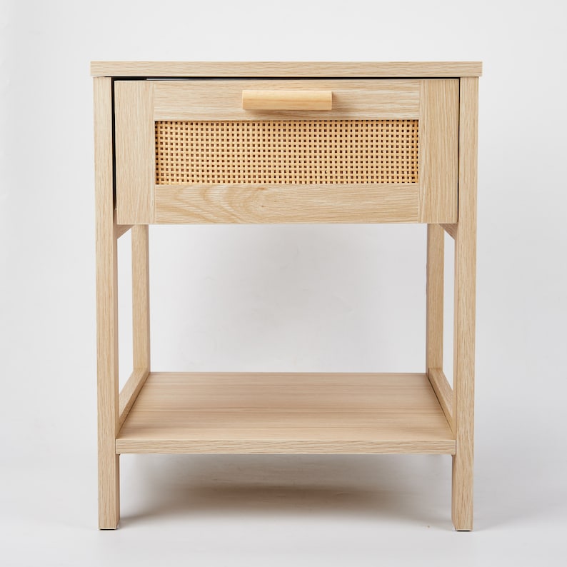 Rattan Nightstand Tall Nightstand With Drawer Modern Wood Etsy