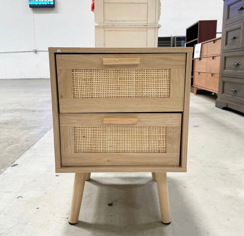 Rattan Nightstand Tall Nightstand With Drawer Modern Wood Etsy Canada