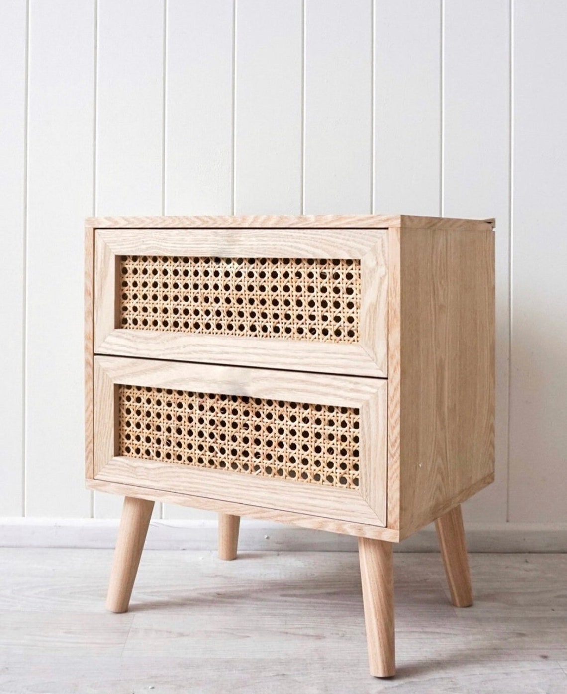 Rattan Nightstand Tall Nightstand With Drawer Modern Wood Etsy Canada