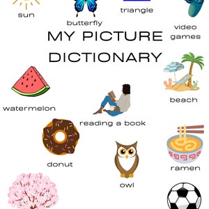 Picture Dictionary for Kids – Printable ESL Resource, Digital Download, 23-Page English Language Learners Vocabulary Chart