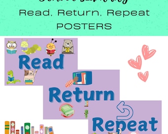 Read, Return, Repeat – Fun & Colorful Library Poster Set | Classroom Decor | Instant Digital Download