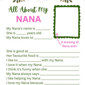 All About My Nana Digital Printable