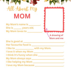 All About My Mom Printable – Mother’s Day Worksheet for Kids (PDF)