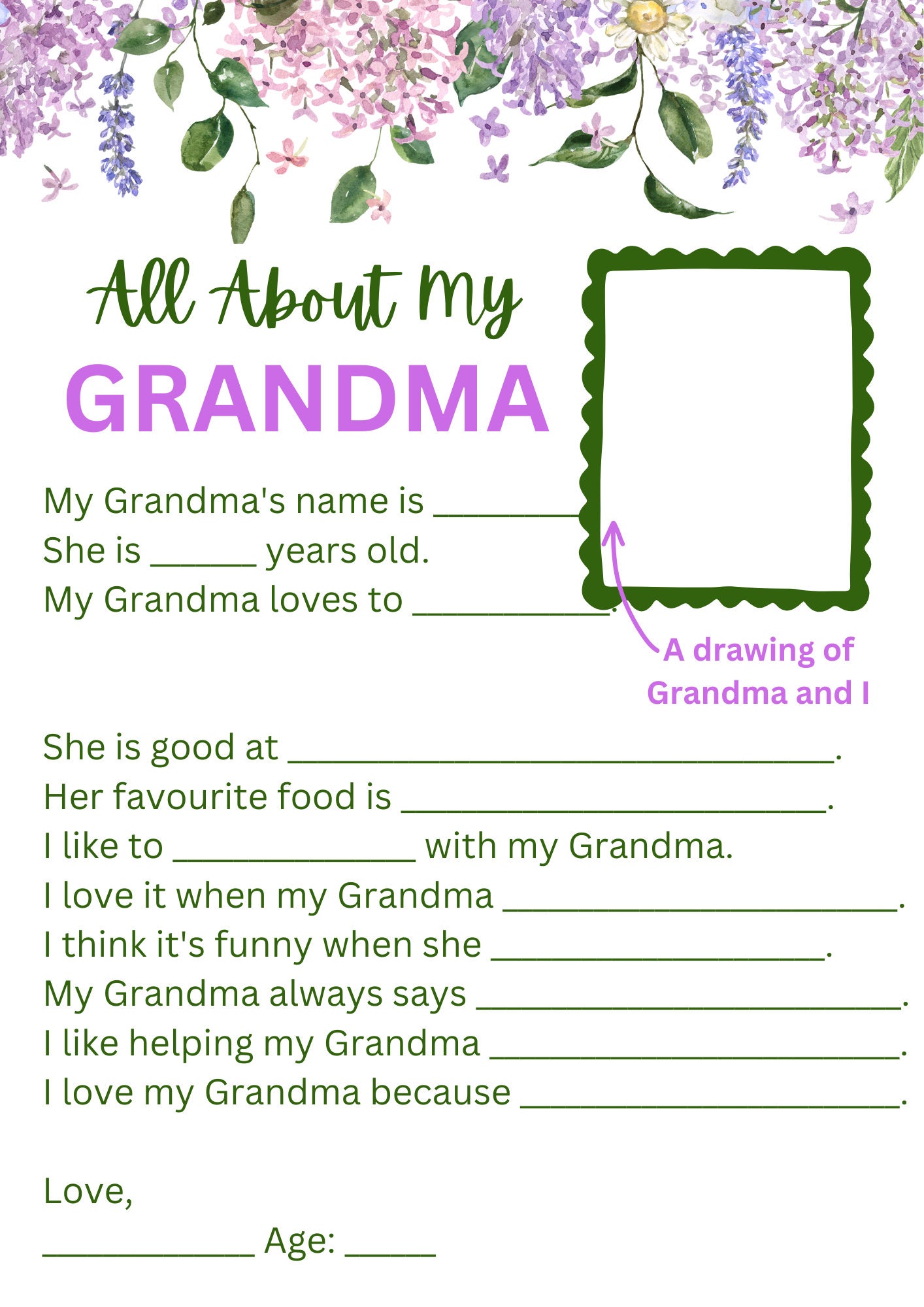 All About My Grandma Digital Printable - Etsy