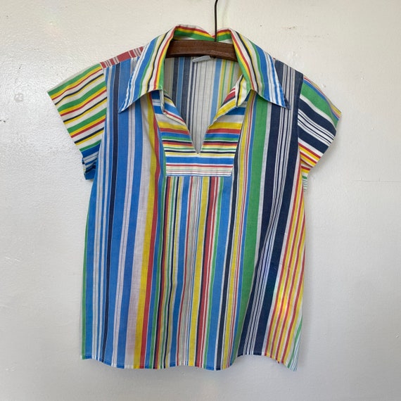 Vintage 1970s Striped Short Sleeve Blouse