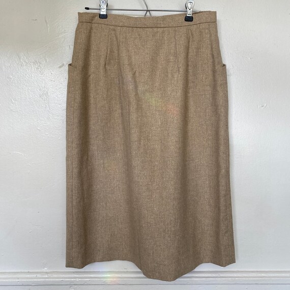 Vintage Halston Tan Midi Skirt Two Pockets Textur… - image 4