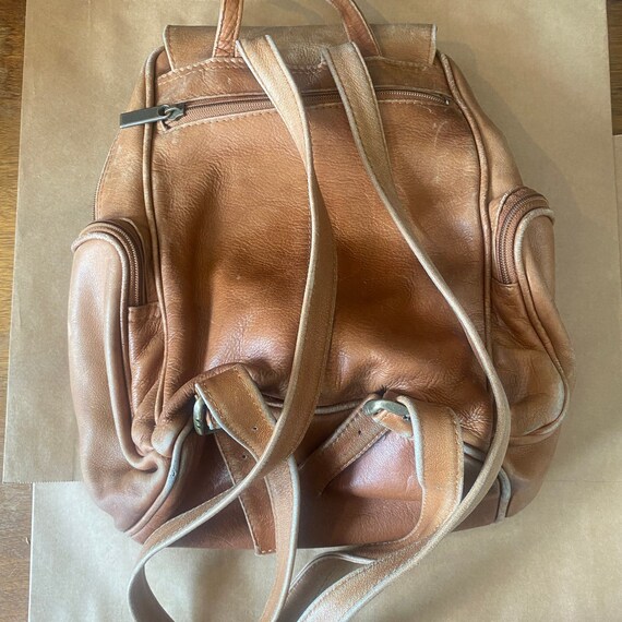 Vintage 1990s Style Tan Leather Backpack 5 Pocket… - image 3