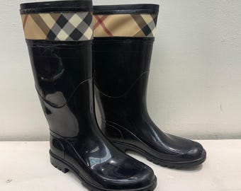 Botas de lluvia Burberry 39 8 8.5 Cuadros Diseñador inglés Primavera Otoño Invierno