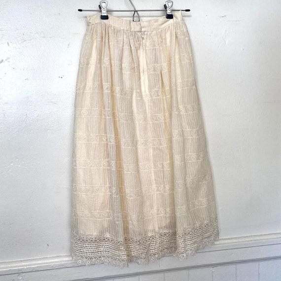 Vintage Cream White Floral Lace Midi Skirt Peasan… - image 1