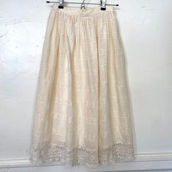 Vintage Cream White Floral Lace Midi Skirt Peasan… - image 7