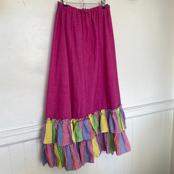 Vintage 1970s Peasant Skirt Beverly Page Pink Rai… - image 4