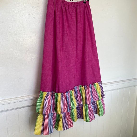 Vintage 1970s Peasant Skirt Beverly Page Pink Rai… - image 5