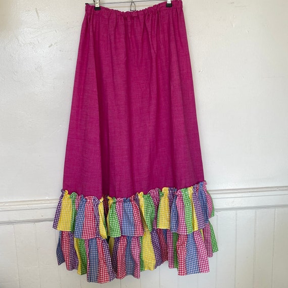 Vintage 1970s Peasant Skirt Beverly Page Pink Rai… - image 1