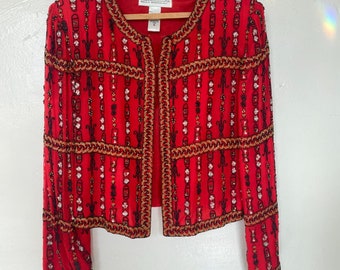 veste perlée rouge vintage des années 1980