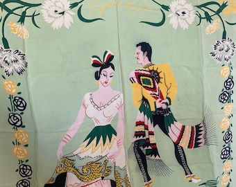 Bufanda de viaje vintage México El Jarabe Sombrero Tapatío Accesorio de baile verde menta