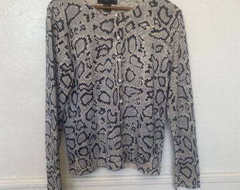 Silk Snake Print Button-up Cardigan Sweater Black and White Long Sleeve