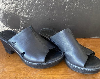Born Black Leather Slide Wedge Platform Sandals 10