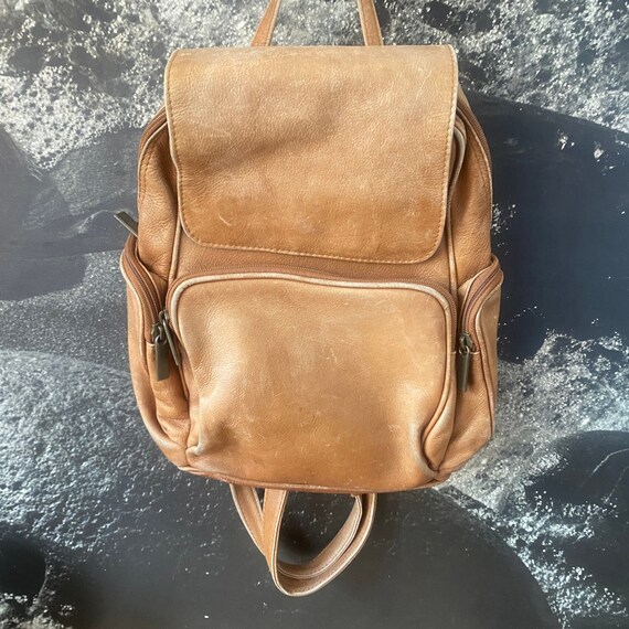 Vintage 1990s Style Tan Leather Backpack 5 Pocket… - image 2