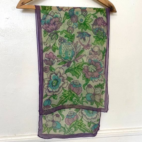 Vintage Floral Silk Scarf Echo Green Purple Border