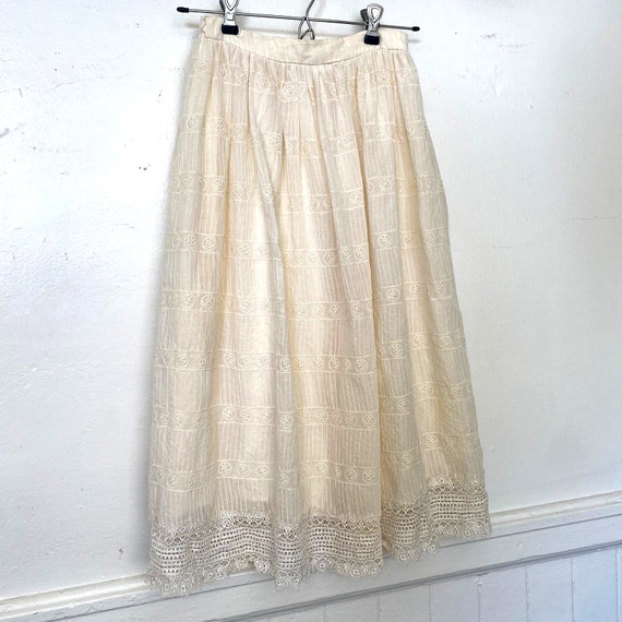 Vintage Cream White Floral Lace Midi Skirt Peasan… - image 4